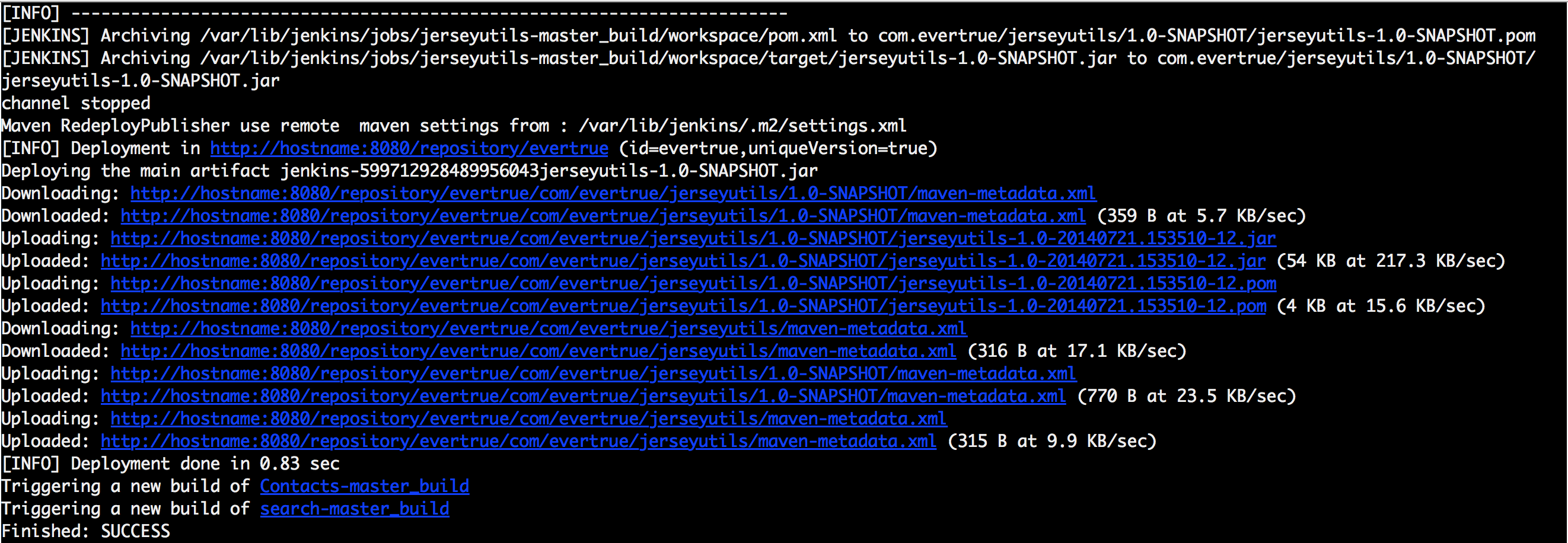 Successful Archiva deploy console output