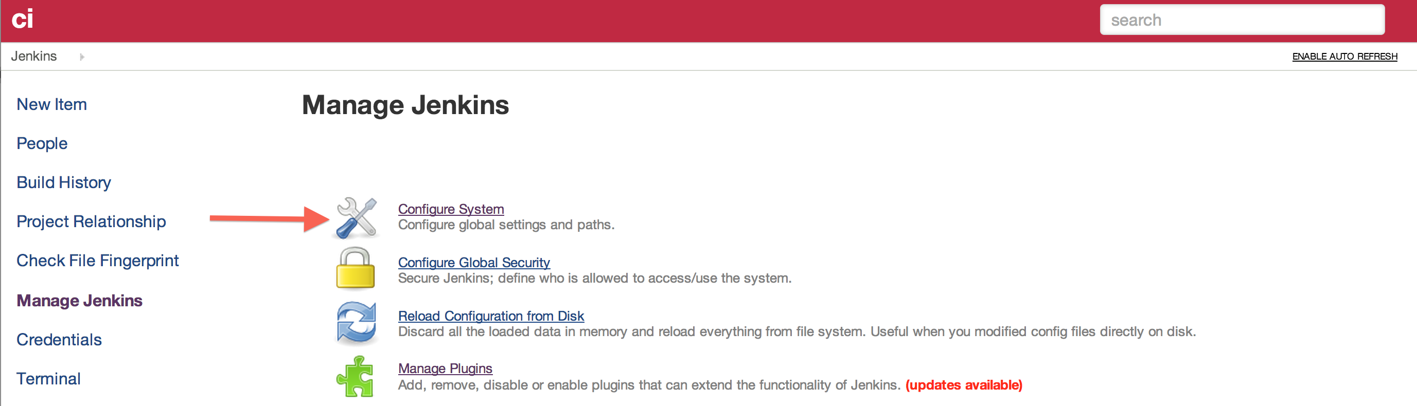 Jenkins configuration page
